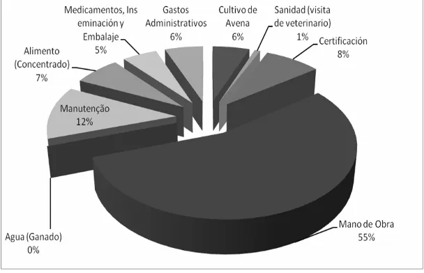 Figura 2: Distribución porcentual de costos de producción de leche orgánica 