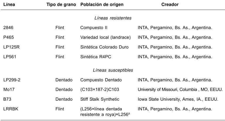 Tabla 1. Origen, tipo de grano y resistencia a la sequía de ocho líneas de maíz.