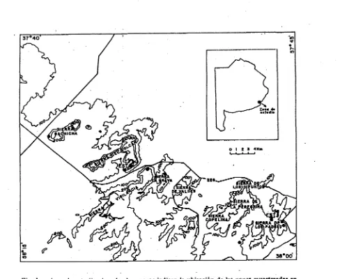 Fig. 1 cada macizo serrano, incluyendo - Area de estudio: los circulas negros indican la las estaciones 1 y 2 