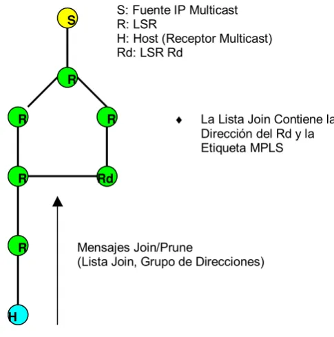 Figura 4.10.3.- Ejemplo de Piggybacking para un LSR Rd que se une a un Árbol Shared Tree 