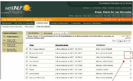 Fig. 2: EVEA WebUNLP. Muestra la forma que el estudiante visualiza al entrar al Foro. 