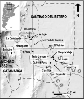 Figura 2. Sitios arqueológicos con registro de cerámica con improntas textiles en el área de estudio