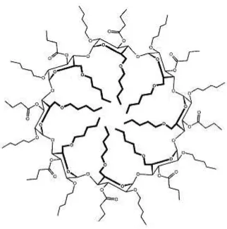 Figura 9. Estructura de octakis(3-O-butanoil-2,6-di-O-pentil)-γ-ciclodextrina (Lipodex E)