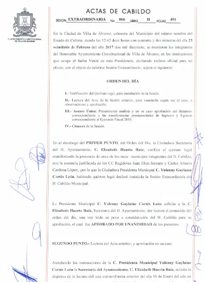 Actas De Cabildo 1 Verificación Del Quórum Legal Para Instalación