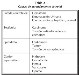 Tabla 2Causas de agrandamiento escrotal