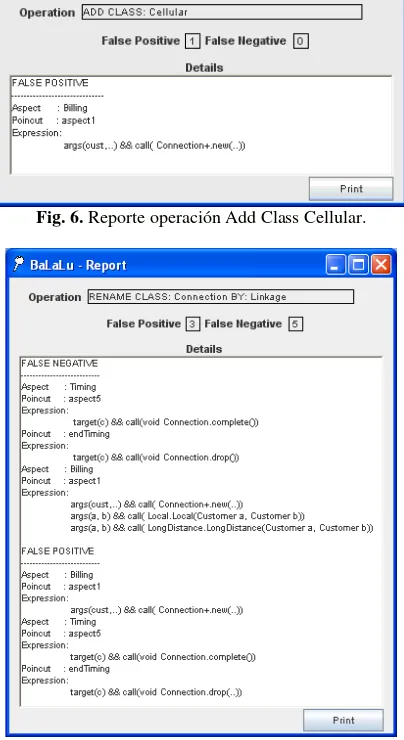 Fig. 6. Reporte operación Add Class Cellular. 