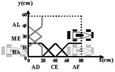 Fig. 9 - Representación de las funciones de pertenencia  x e y en el escenario. 