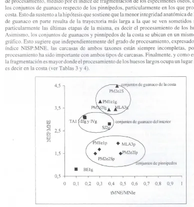 Figura 3. Comparación de los conjuntos de guanaco y pinnípedos egún lo índices de fragmentación 