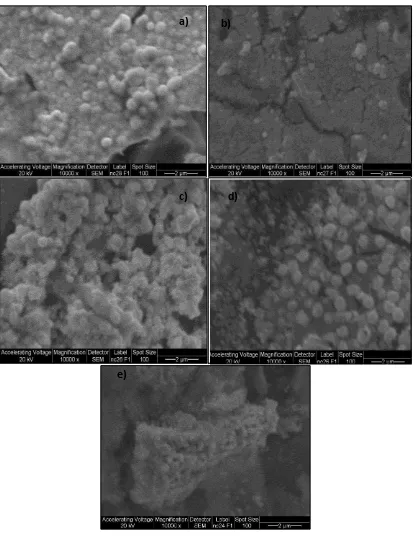 Figura 4.3. Micrografías SEM de: a) NiCr/PANI-CA/Pt, b) NiCr/PANI-GR/Pt, c) NiCr/PANI-