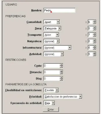 Figura 4: User interface: tourist’s preferences (left) and package recommendation (right).