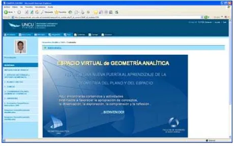Figura Nro. 1. Pantalla de Bienvenida al Espacio Virtual de Geometría Analítica en el Campus Virtual de la Universidad Nacional de Cuyo