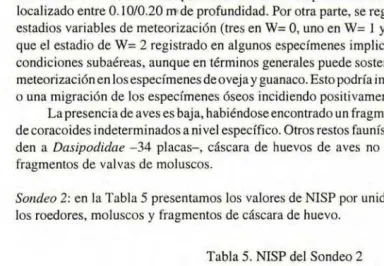 Tabla 5. NISP del Sondeo 2 