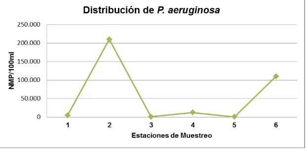Figura 5. Distribución de P. aeruginosa en las estaciones de muestreo evaluadas. 