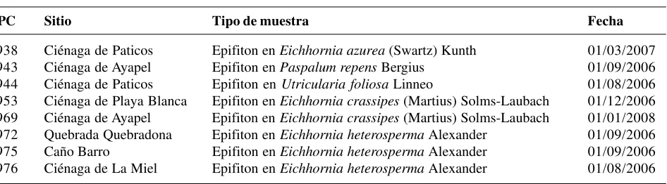 Tabla 1. Material examinado