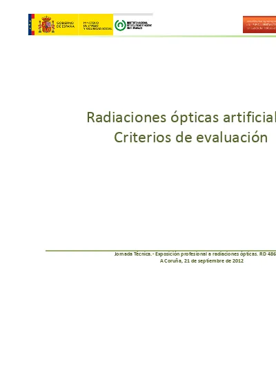 Radiaciones ópticas Artificiales Criterios De Evaluación