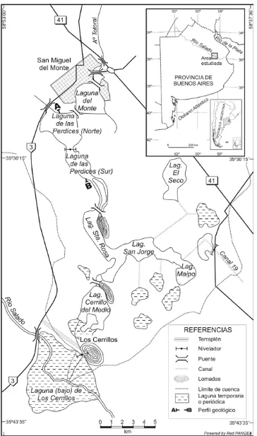 Figura 1. Mapa de ubicación de la cuenca de las lagunas Encadenadas de Monte.