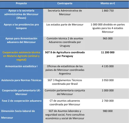 Cuadro 6 2: Proyectos de cooperación UE-Mercosur ejecutados entre 2000-2006 