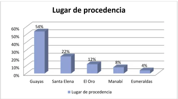 Ilustración 4. Distribución de los 240 pacientes con cáncer de próstata, en el Hospital  Universitario de Guayaquil, año 2011-2015, según: Procedencia
