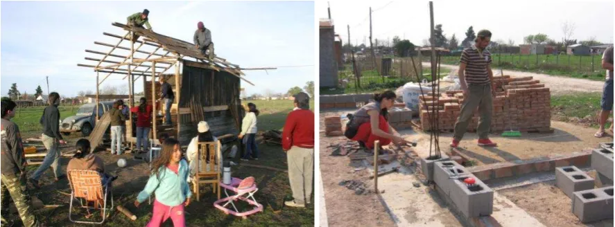 Fig. 1 y 2 – Construcción del Comedor provisorio. Y comienzo de los trabajos del Comedor definitivo 