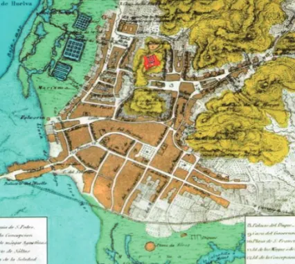 Ilustración 4. Mapa de Huelva en 1869 de Francisco de Coello