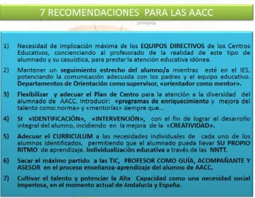 Cuadro 3. Recomendaciones básicas para las AACC.