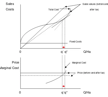 Figure 6 – Effect of a tax on production value (Ingresos Brutos and/or Retenciones) 
