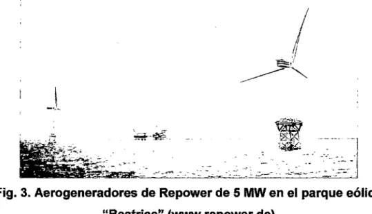 Fig. 3. Aerogeneradores de Repower de 5 MW en el parque eólico 