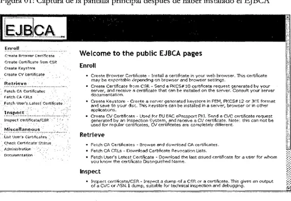 Figura 01:  Captura de la pantalla principal después  de haber instalado el EJBCA 
