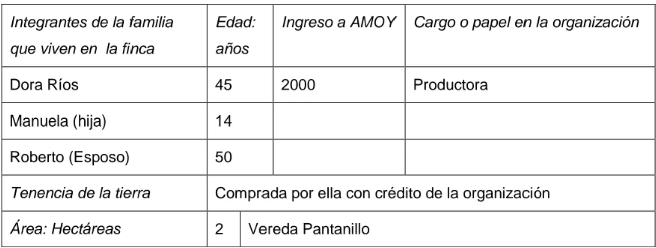 Tabla 5.6  Características generales del predio de Dora 