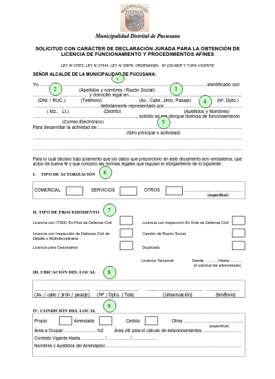 SOLICITUD CON CARÁCTER DE DECLARACIÓN JURADA PARA LA OBTENCIÓN DE LICENCIA DE FUNCIONAMIENTO Y