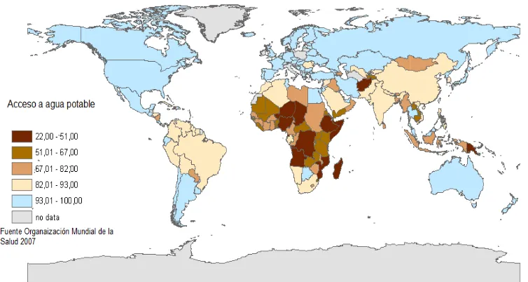 Figura 1.2. Porcentaje de e población con acceso a agua potable a ni nivel mundial. Fuente 