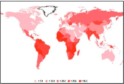 Tabla 1.Neoplasia maligna del Cuello Uterino: Tasas de Incidencia y Mortalidad Estandarizadas por Edades por Cada 100.000 Habitantes, Año 2000.