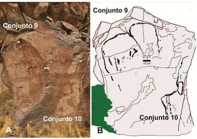 Figura 6.19. Conjuntos 9 y 10 de Bardas de Carlos: a. Fotografía de los conjuntos;  b