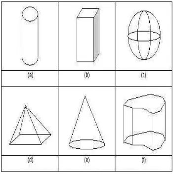 Figure 3: 3-D structuring elements: (a) Cylinder; (b)Parallelepiped; (c) Sphere; (d) Pyramid; (e) Cone;(f) Arbitrary shape.