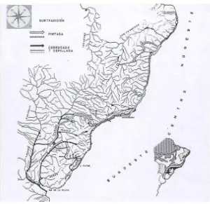 Figura 1. Mapa que señala las corrientes que difundieron la tradición cerámica Tupiguaraní