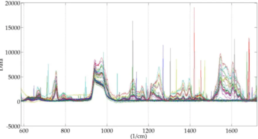 Figura 3.3: Espectros Raman crudos de GR sin ra- ra-diación.
