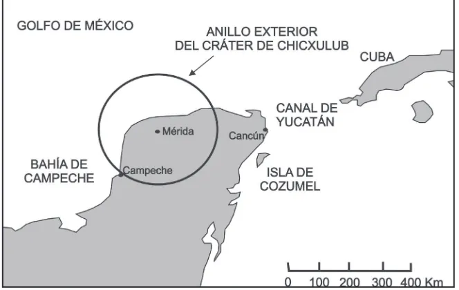 Fig. 1. Mapa de localización del del impacto de Chicxulub en la Península de Yucatán (México).