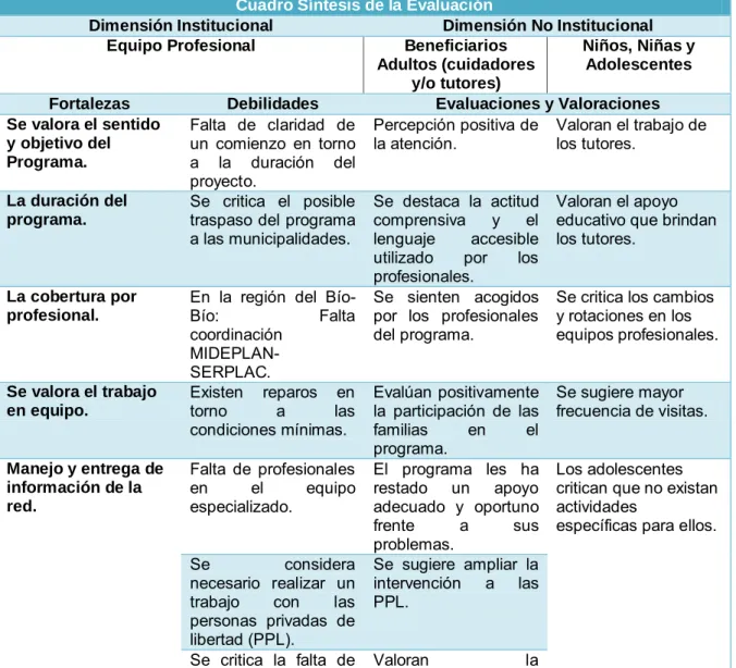 Cuadro Síntesis de la Evaluación 