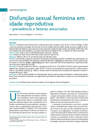 Disfunção Sexual Feminina Em Idade Reprodutiva Prevalência E Factores