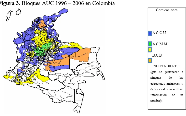 Figura 4. Principales frentes de las Autodefensas Unidas de Colombia (AUC) en Antioquia 
