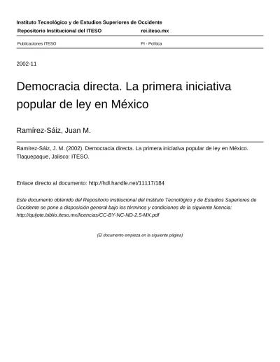 Guía Para Las Entrevistas Democracia Directa La Primera Iniciativa