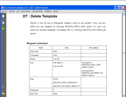 Figura 5.17   Documentación de la instrucción Delete Template. Tomado del documento UF_Protocol_Manual_V2.6.pdf publicado por la empresa Suprema® 