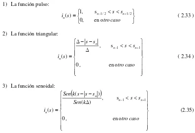 Fig 2.3 Funciones  típicas de subdominio a) función pulso, b) función triangular, c) función senoidal 