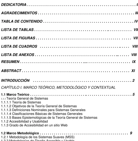 TABLA DE CONTENIDO . . . . . . . . . . . . . . . . . . . . . . . . . . . . . . . . . 