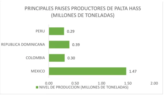 Gráfico 1: Principales países productores de palta Hass (ADEX- (ADEX-2015) 