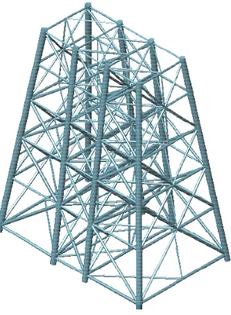 Figura 2.26 muestra el modelo físico de la subestructura (Jacket) de la  plataforma PB-KU-S  