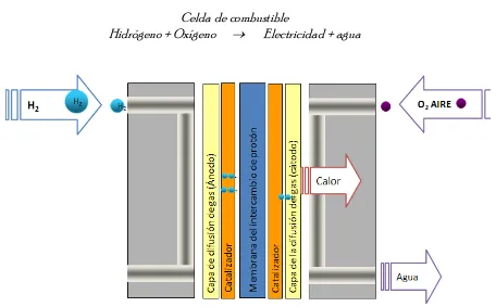 Figura 2.2. Funcionamiento básico de una Celda de Combustible [9]. 