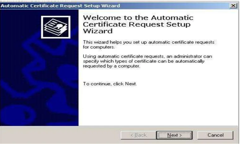 Fig. 24. Inicio de asistente para asignación de certificado de equipo.   