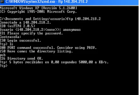Figura 4.39  “Servidor FTP en una terminal XP”  