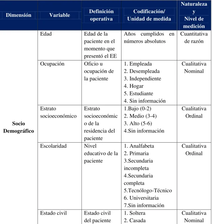 Tabla 8. Matriz de variables 